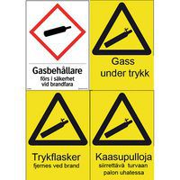 Varselskilt: Gass under trykk, fargeetterlysende