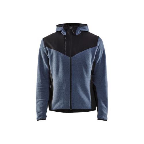Strikkejakke med softshell og hette Dusblå/Mørk marineblå