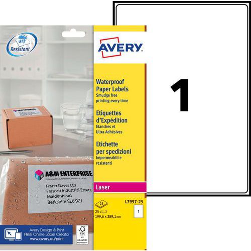 Vanntett fraktetikett selvklebende - laser - Avery