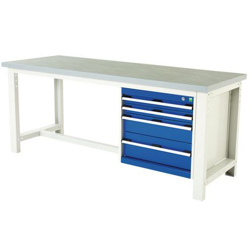 Cubio arbeidsbenk med 4 skuffer – Bredde 200 cm – linoleum