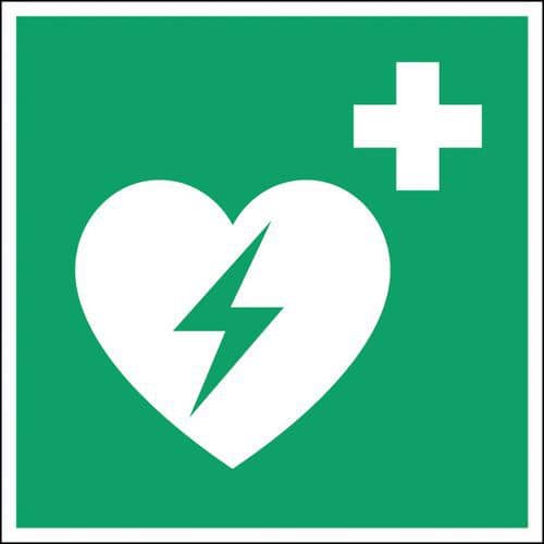 Firkantet nød- og evakueringsskilt - Automatisert ekstern defibrillator - Selvlysende og stivt