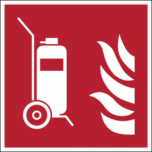 Skilt for brannsikkerhet - Brannslukker på hjul - Stiv