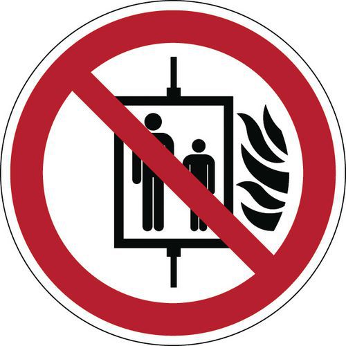 Forbudsskilt - Bruk ikke heis ved brann - Stiv