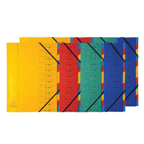 Stiftet dokumentholder med elastiske stropper, 12 seksjoner - Assorterte farger - Pakke à 8