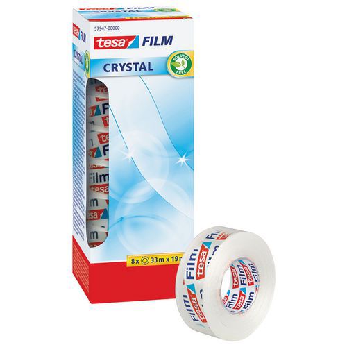 tesa «Crystal» tape, 33 m x 19 mm - pakning à 8