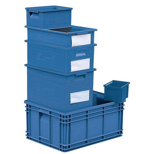 Boks som kan stables – blå – lengde 200 til 630 mm – 3,6 til 85 l