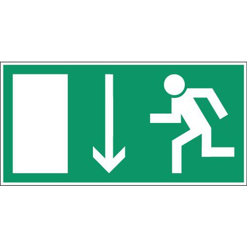 Skilt for nødevakuering - «Nooduitgang linksbeneden» (nødutgang ned og til venstre på nederlandsk)» - Stiv