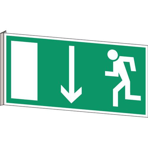 Skilt for nødevakuering - «Nooduitgang linksbeneden» (nødutgang ned og til venstre på nederlandsk)» - Tape