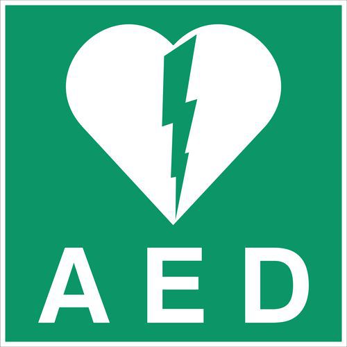 Skilt for nødevakuering - AED - Stiv