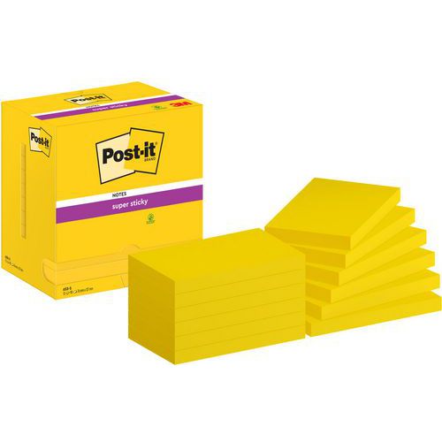 Post-it® Super Sticky 76 x 127 mm, 12 gule blokker