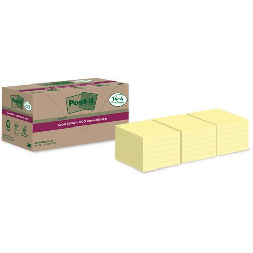Super Sticky Notes Resirkulert 76x76 mm 14 + 4 gule pads Super Sticky Notes Resirkulert 76x76 mm 14 + 4 gule pads
