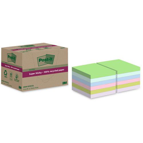 Super Sticky Notes Resirkulert 76x76mm 12 blandede pads Super Sticky Notes Resirkulert 76x76mm 12 blandede pads