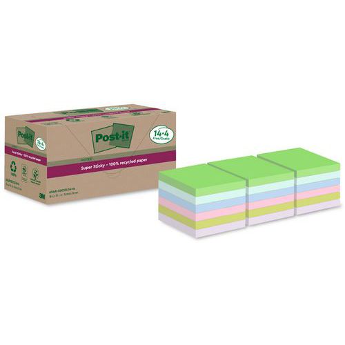 Super Sticky Notes resirkulert 76x76mm 14 + 4 blandede pads Super Sticky Notes resirkulert 76x76mm 14 + 4 blandede pads