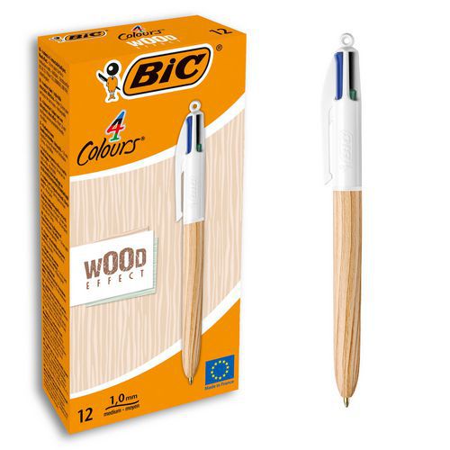 12-pack BIC 4-farge blyanter uttrekkbare Wood Style - BIC