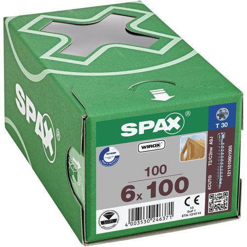 Eske med 100 treskruer sylindrisk hode TX Ø 6 mm - Spax