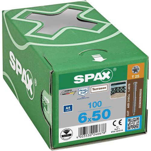 Eske med 100 terrasseskruer sylindrisk hode TX Ø 6 mm - Spax