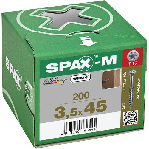 Eske med 200 universalskruer, forsenket hode, for MDF-plate - Spax Eske med 200 universalskruer, forsenket hode, for MDF-plate - Spax