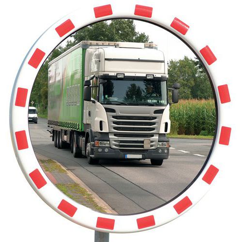 Trafikkspeil polykarbonat med rød/hvit ramme - Dancop