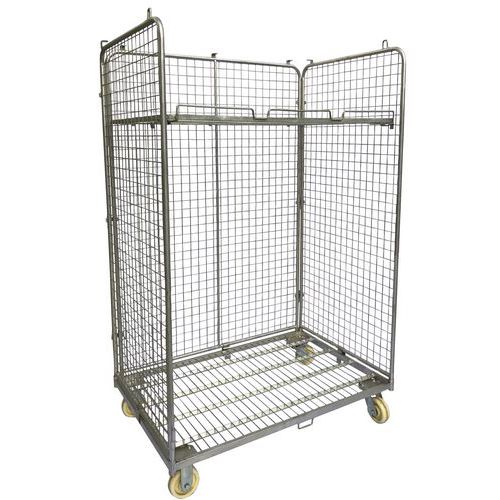 Stor rullecontainer med tre sider – 1 hylle – kapasitet 600 kg – Manutan