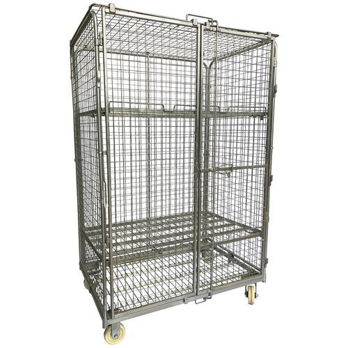 Stor sikkerhetsrullebeholder – 2 hyller – kapasitet 600 kg – Manutan