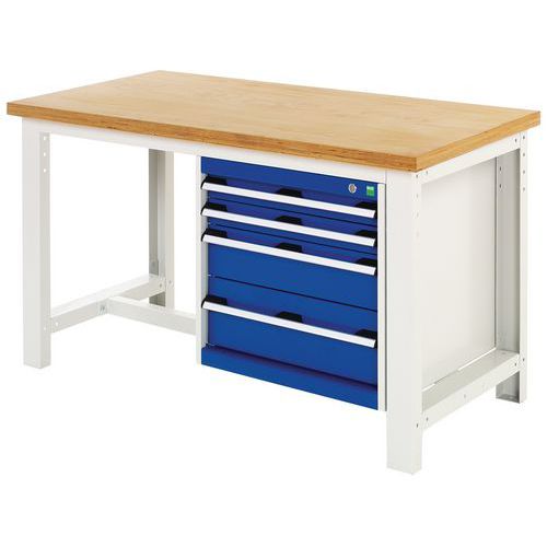 Cubio arbeidsbenk med 4 skuffer – Bredde 200 cm – multiplex