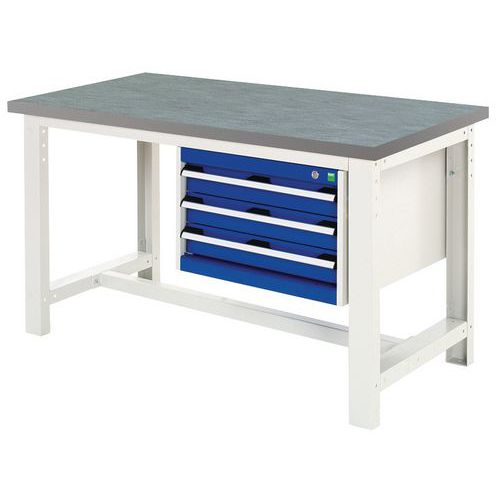 Cubio arbeidsbenk med 3 skuffer – Bredde 200 cm – linoleum