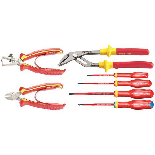 Tangsett 3 tang + 4 isolerte skrutrekkere 1000V - Facom Tangsett 3 tang + 4 isolerte skrutrekkere 1000V - Facom