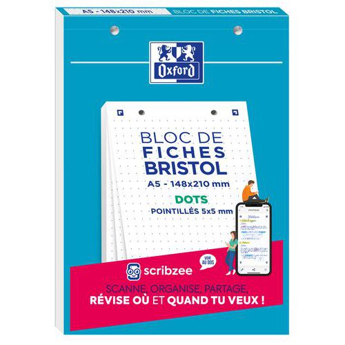 Blokk med 30 Bristol-kort 148x210 perforert med prikker - Oxford