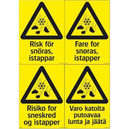 Varselskilt - Risiko for snøras, istapper - Systemtext