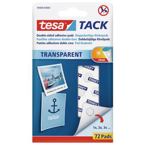 Tesa® dobbeltsidige, klare klebeputer - Pakke à 72