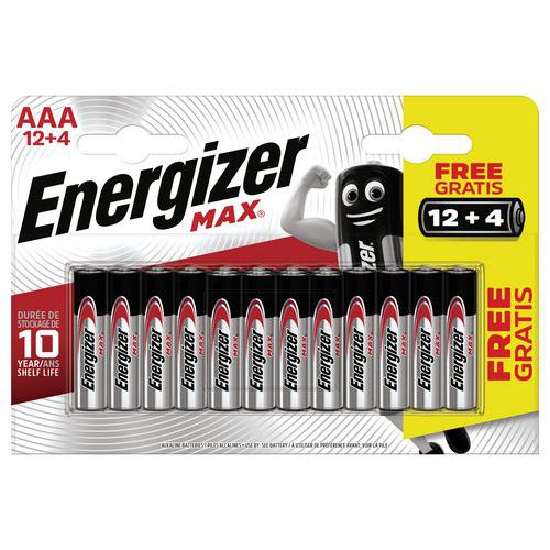 Max AAA/LR03-batterier - Pakke à 12+4 - Energizer