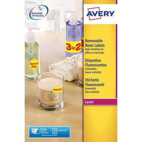 Fluorescerende avtagbar etikett Avery - Laserprinter