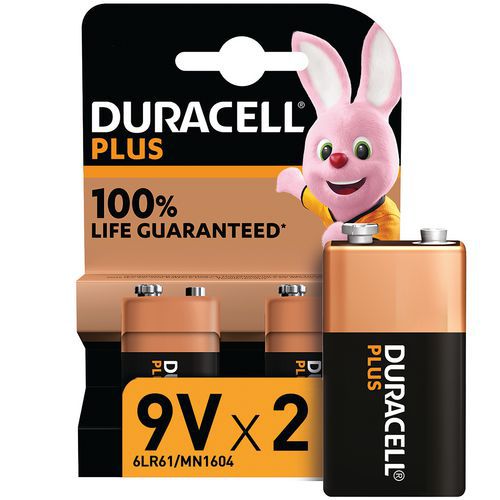 Plus 100 % 9 V alkalisk batteri - 2 enheter - Duracell