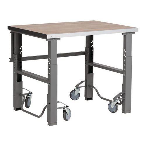 Mobil arbeidsbenk i serie WORK med eikeplate Mobil arbeidsbenk i serie WORK med eikeplate