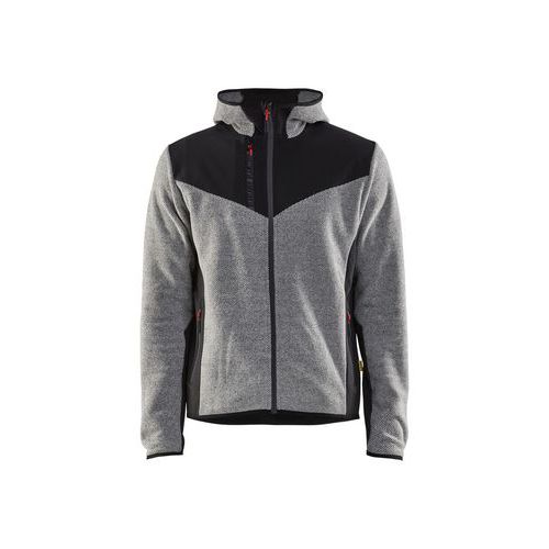 Strikkejakke med softshell og hette Gråmelert/svart