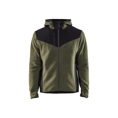 Strikkejakke med softshell og hette Høstgrønn/svart
