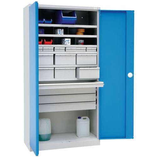 6 tablettes + 5 tiroirs coulissants + 6 tiroirs largeur 13 cm + 6 tiroirs largeur 28 cm 6 tablettes + 5 tiroirs coulissants + 6 tiroirs largeur 13 cm + 6 tiroirs largeur 28 cm