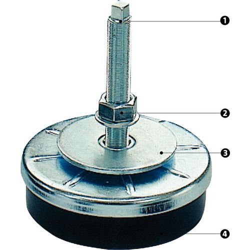 1 - tige filetée2 - contre-écrou et rondelle pour fixation dans la machine3 - plaque support en acier4 - élément amortisseur en caoutchouc nitrile machine 1 - tige filetée2 - contre-écrou et rondelle pour fixation dans la machine3 - plaque support en acier4 - élément amortisseur en caoutchouc nitrile machine