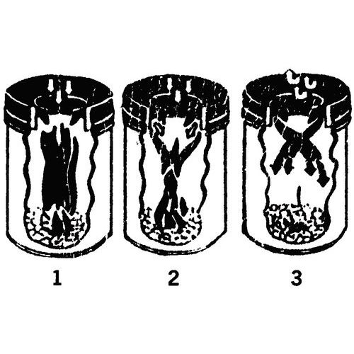 Le papier est enflammé. L'étouffoir agit.Les gaz de combustion qui s'élèventsont ramenés vers le bas par le couvercle.L'arrivée en oxygèneest fermée et le feu s'éteint directement. Le papier est enflammé. L'étouffoir agit.Les gaz de combustion qui s'élèventsont ramenés vers le bas par le couvercle.L'arrivée en oxygèneest fermée et le feu s'éteint directement.
