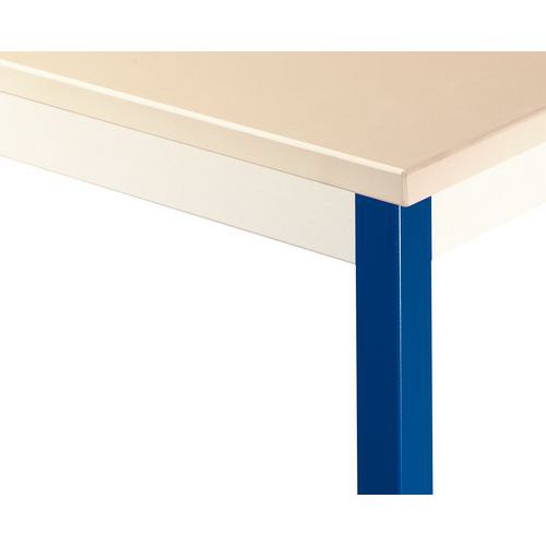 plateau beige, piétement bleu