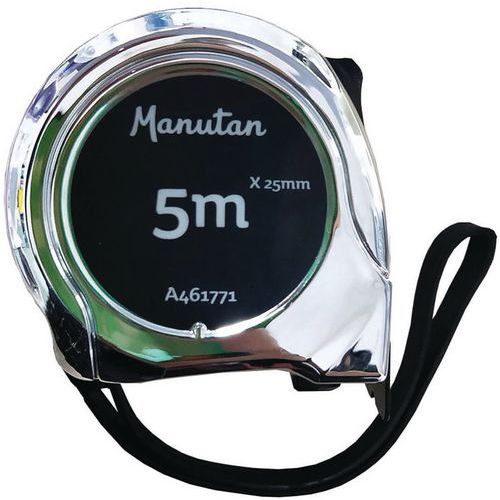 2 m og 3 m x 19 mm og 5 m x 25 mm målebånd – Krom/svart ABS – Manutan