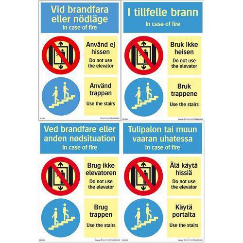 Heisskilt, Brannskilt fargeetterlysende Heisskilt, Brannskilt fargeetterlysende