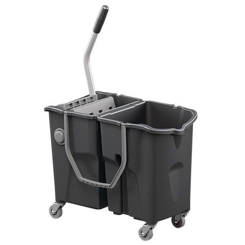 Rengjøringsvogn med 2 x 25 l bøtter og flat presse – Manutan Rengjøringsvogn med 2 x 25 l bøtter og flat presse – Manutan